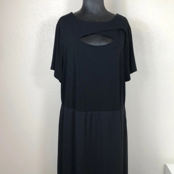 2/$30 Vince Camuto Dress 2X Black Maxi Chiffon Overlay Keyhole Front Long - Picture 5 of 16